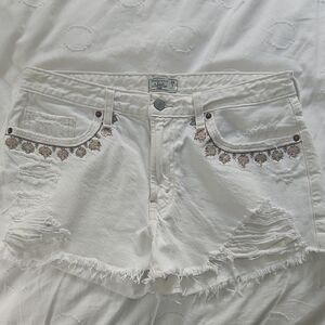 Abercrombie & Fitch White Distressed Jean Shorts